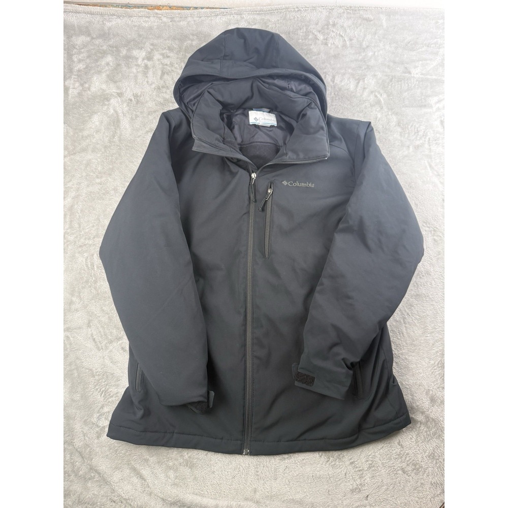 Columbia Men's Black Hooded Insulated Softshell Jacket Coat Full Zip Size XL